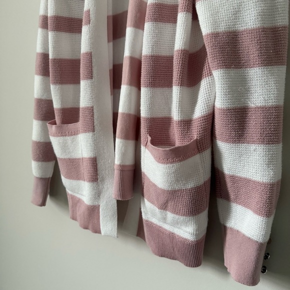 Verve Ami Mauve Pink and White Striped Long Sleeve Cottagecore Cardigan Sweater - Picture 5 of 5